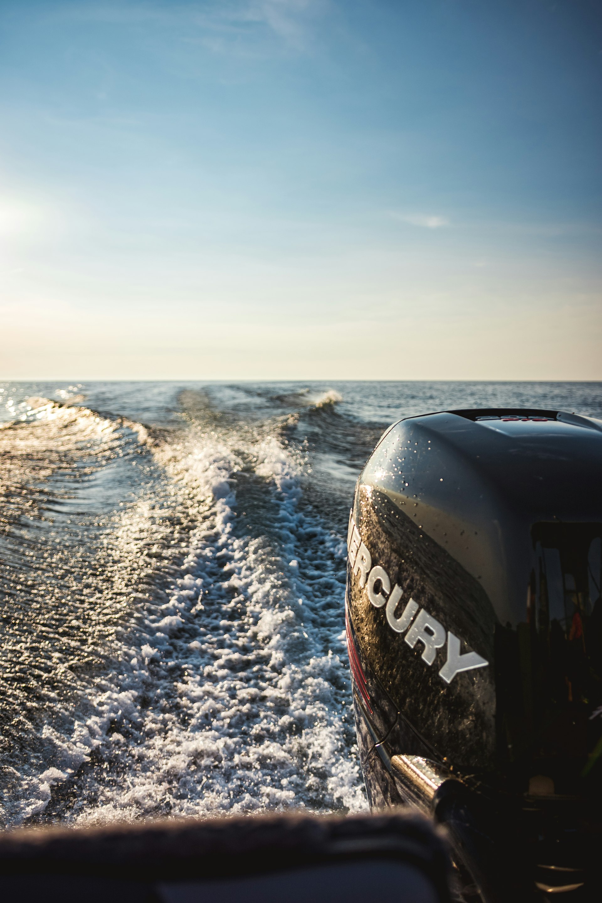 Twin marine outboard engines on boat transom