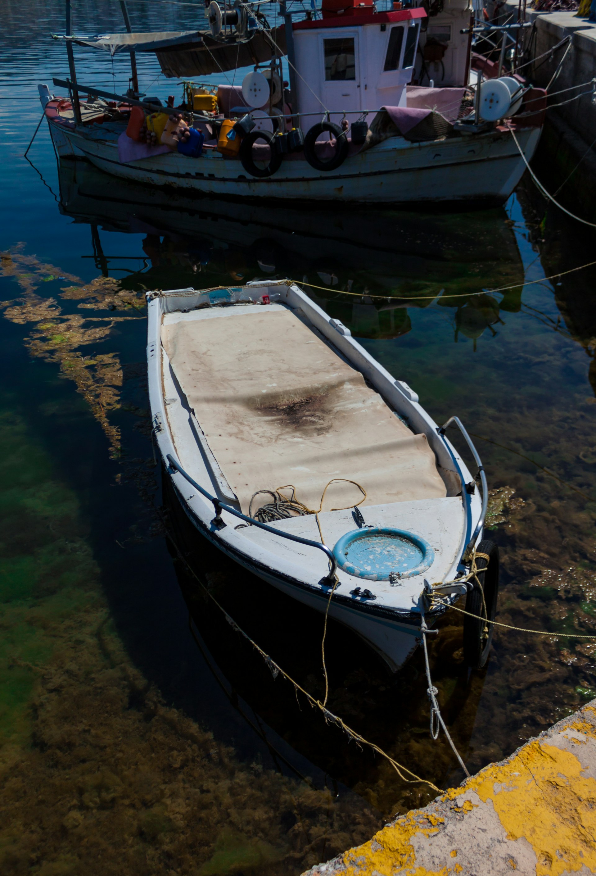 Pre-owned boat at marina — extended warranty coverage